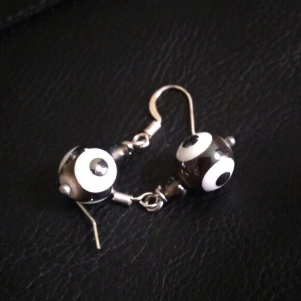 $10 Radical Drop! Dark Gray Evil Eye Beaded Dangle Earrings! Protective Charm
